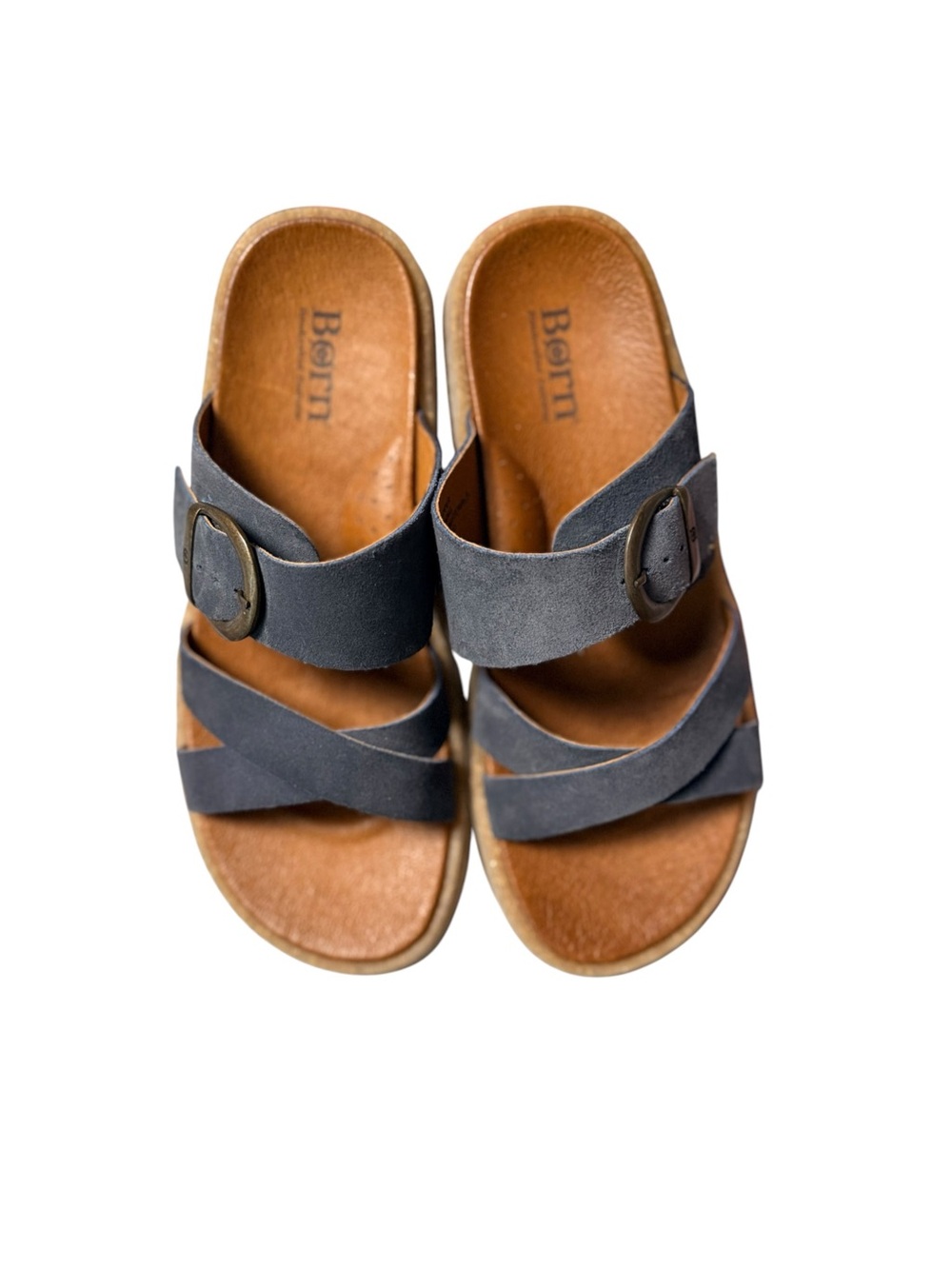 Born Leather Cross Strap Buckle Slide Sandals Blue Gray Size 8 - Picture 3 of 10